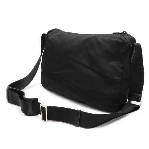 Prada Nero Nylon Bag Shoulder Black Leather Diagonal - Picture 1 of 8